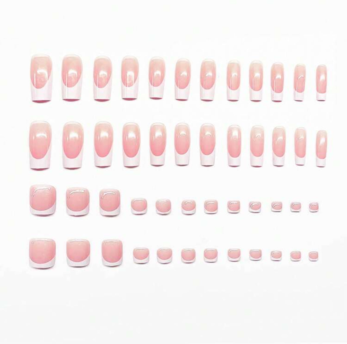 48pcs/Set Medium-Sized
Square-Shaped White-Tipped
French Style False Nails &
Toenails Set