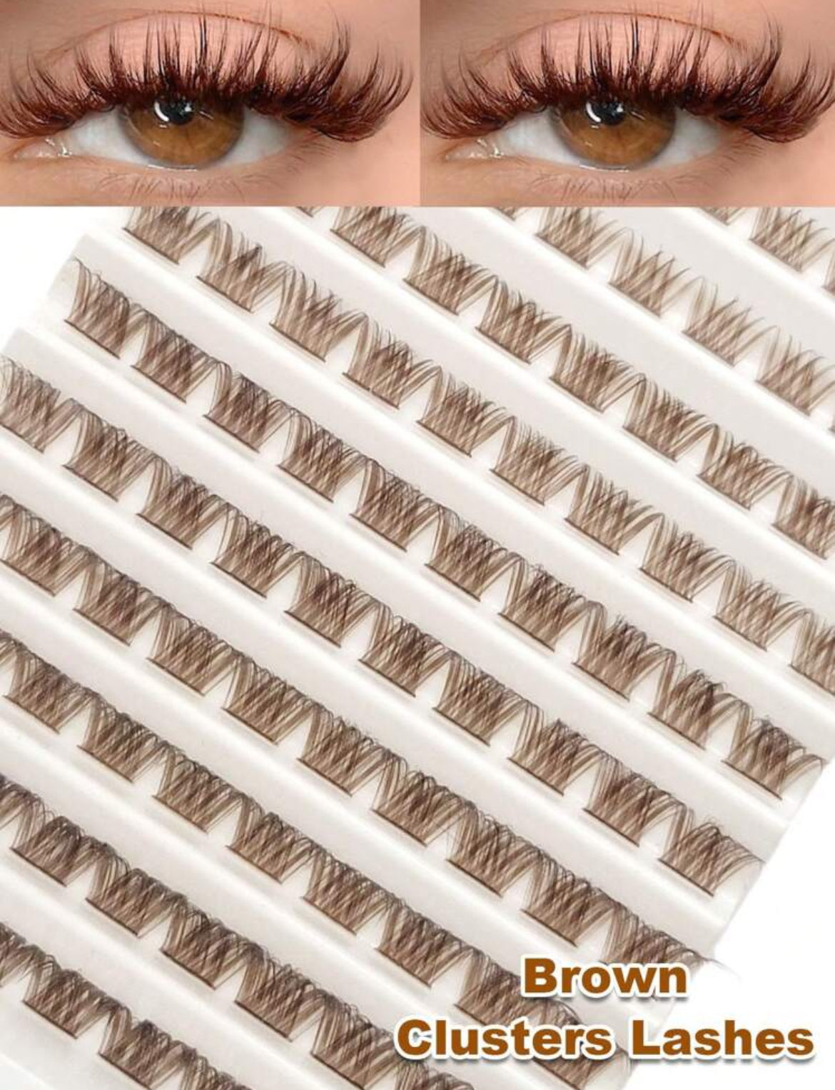 100 PCS D Curl Brown Cluster Eyelashes Natural