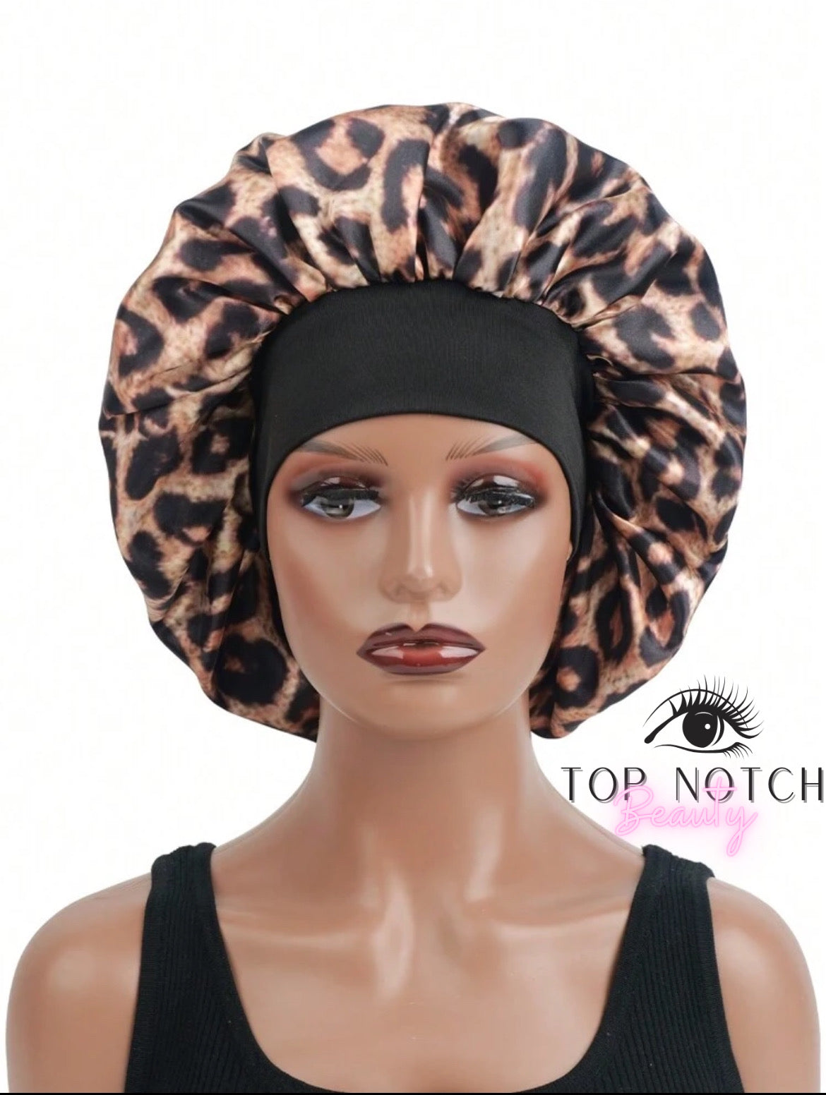 Top Notched Leopard Print Hair Bonnet Silk Bonnet Satin Bonnet