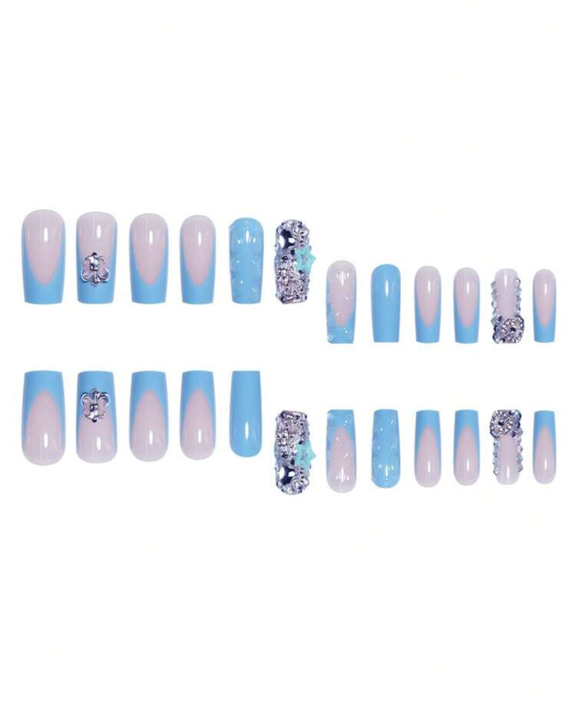 24pcs/Set Oval Nail Tips With 3D
Waterdrop Shiny Rhinestones