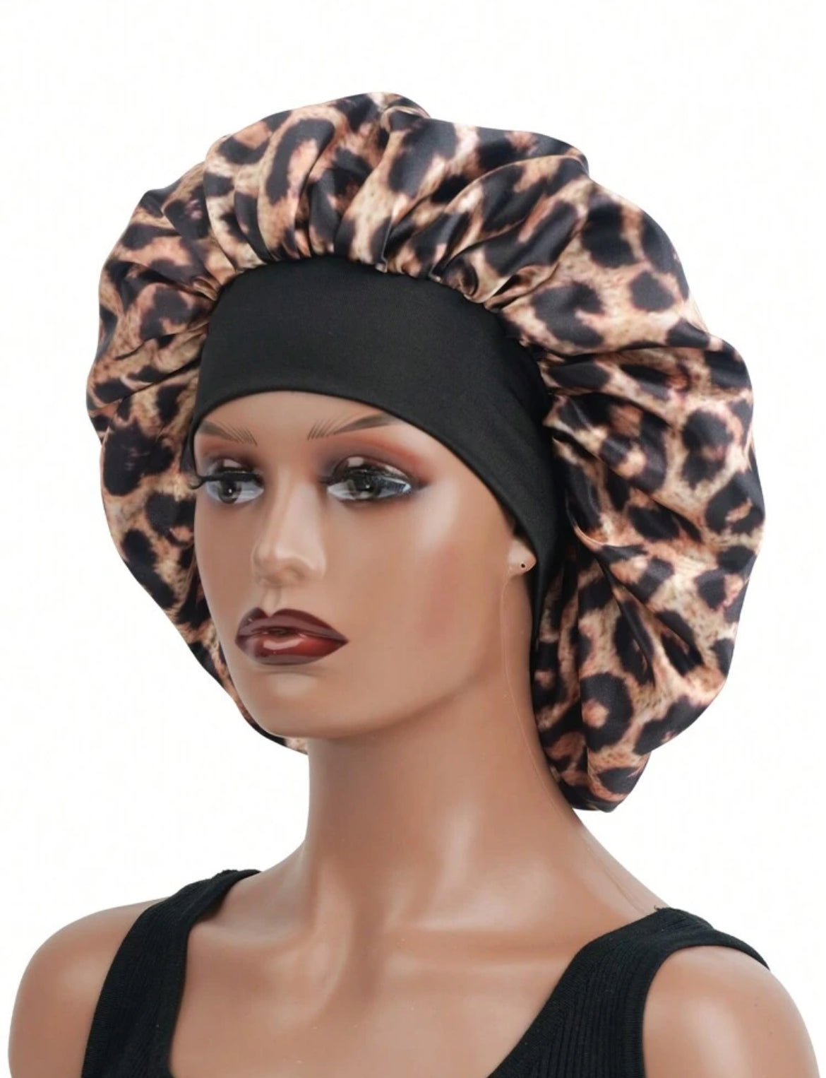 Top Notched Leopard Print Hair Bonnet Silk Bonnet Satin Bonnet