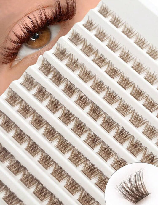 100 PCS D Curl Brown Cluster Eyelashes Natural